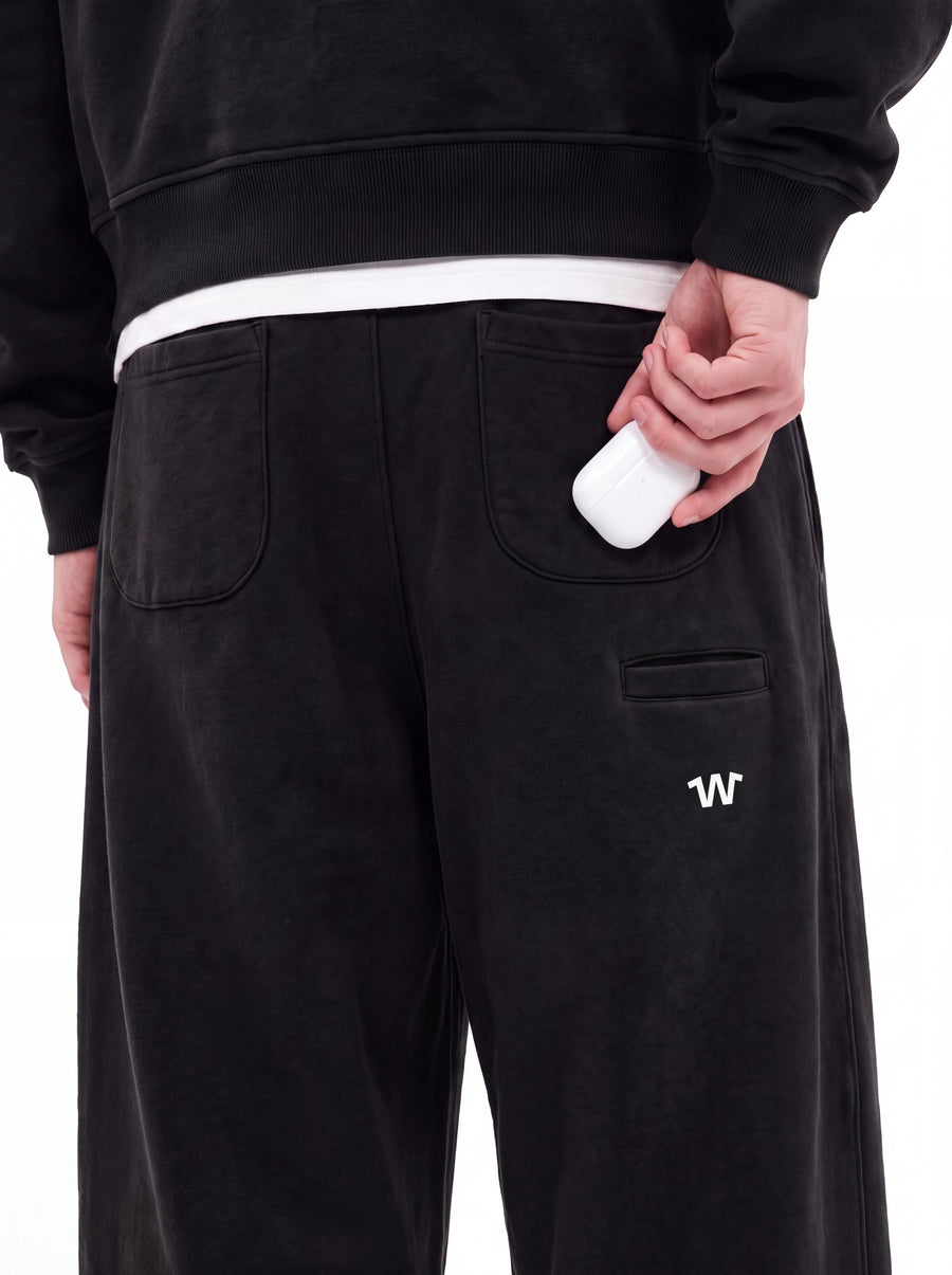 Jet Black Baggy Cotton-rich sweatpants (Warft)