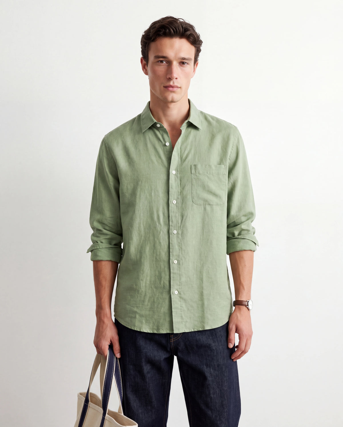 Pista Green 100% Linen 60 Lea Shirt - Warft