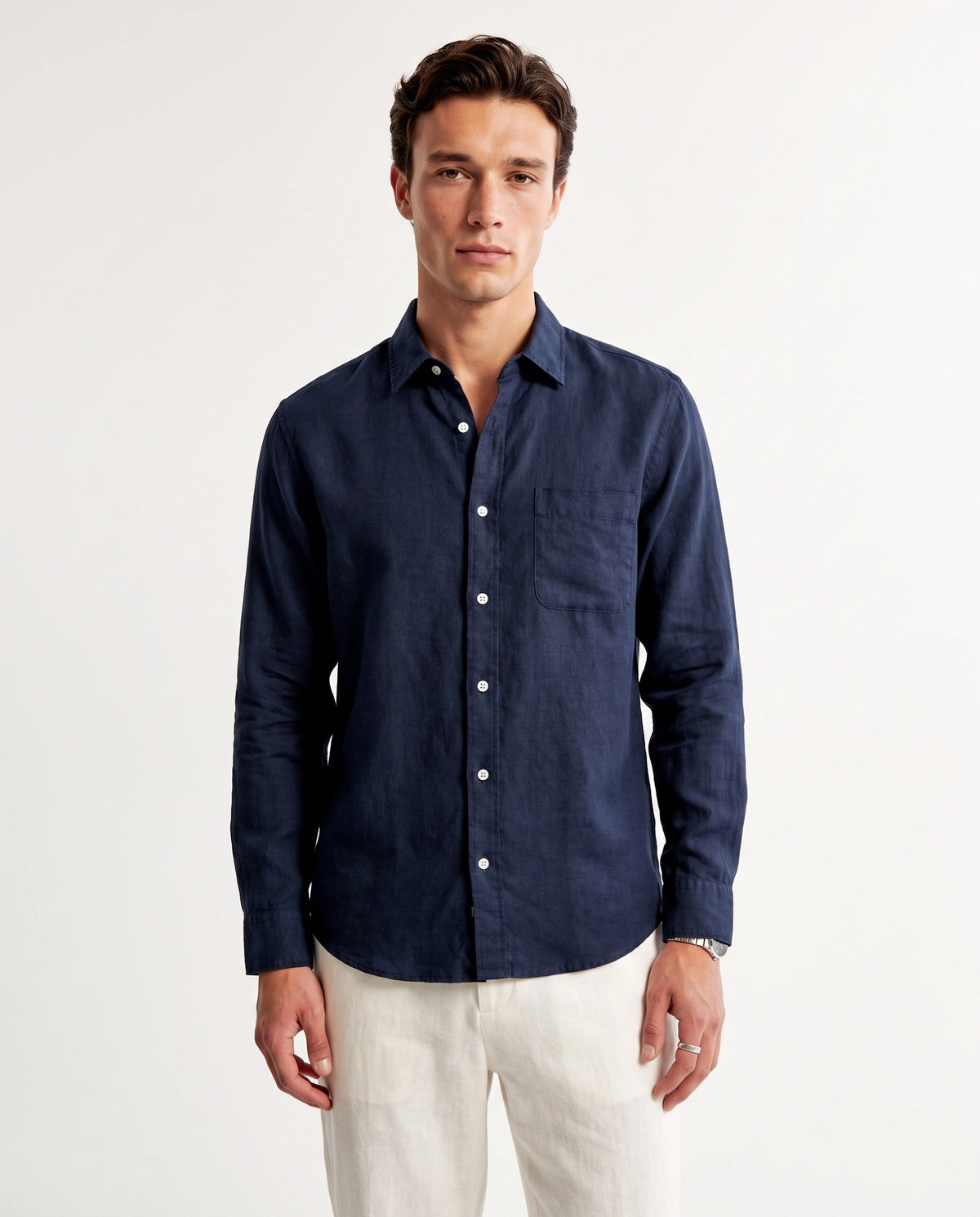 Navy Blue 100% Linen 60 Lea Shirt - Warft