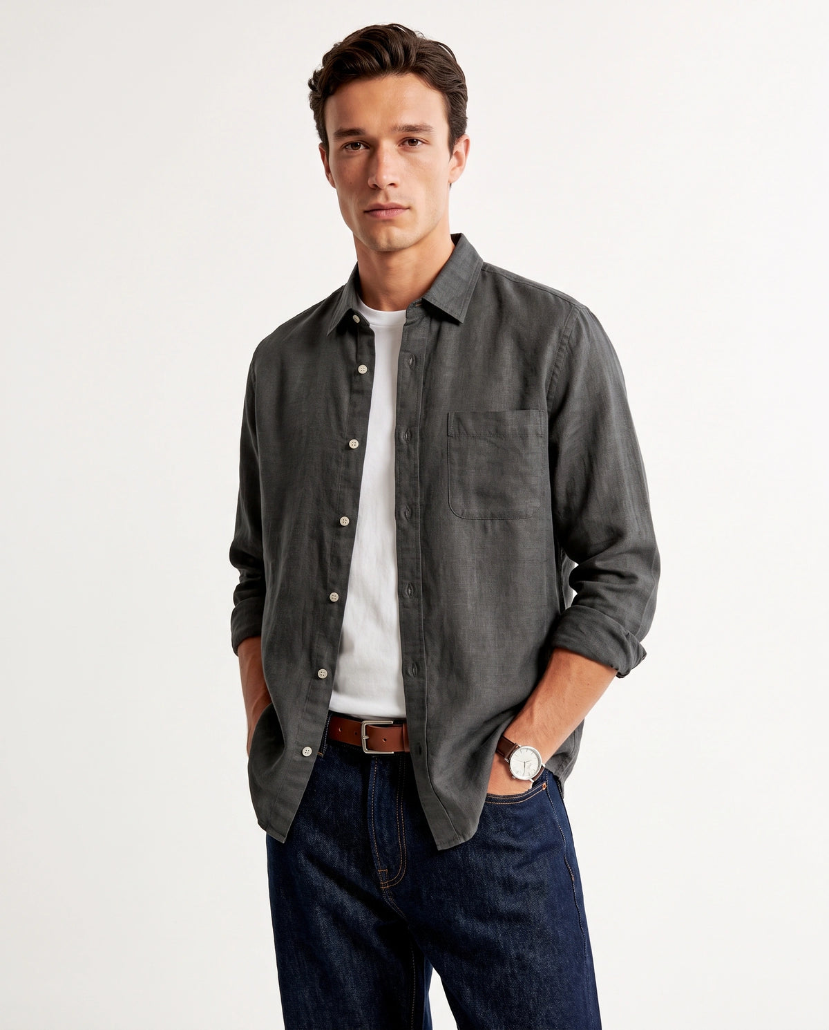 Charcoal Grey 100% Linen 60 Lea Shirt - Warft