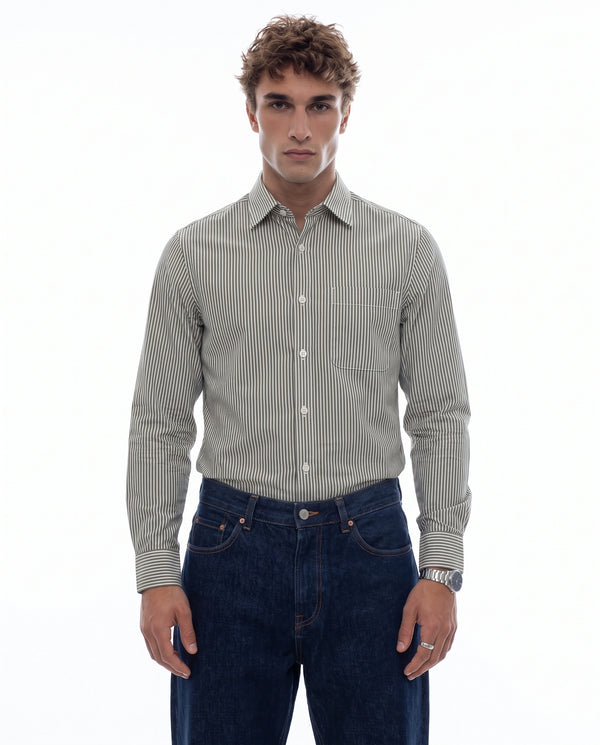 Black Fine Striped Cotton Shirt