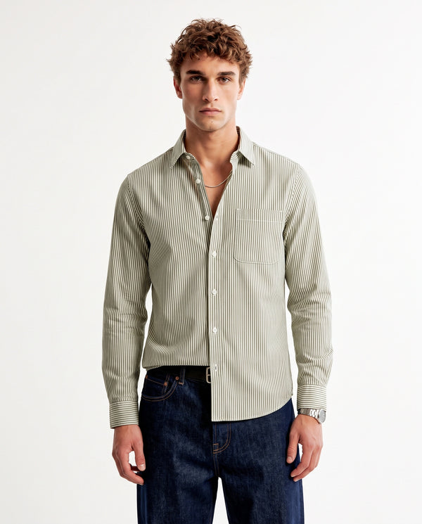 Green Striped Pure Cotton Shirt