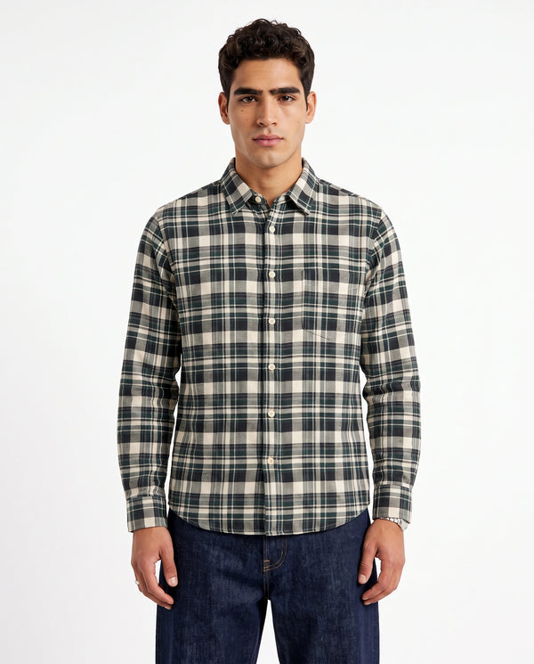 Green & Black Checkered Cotton Shirt