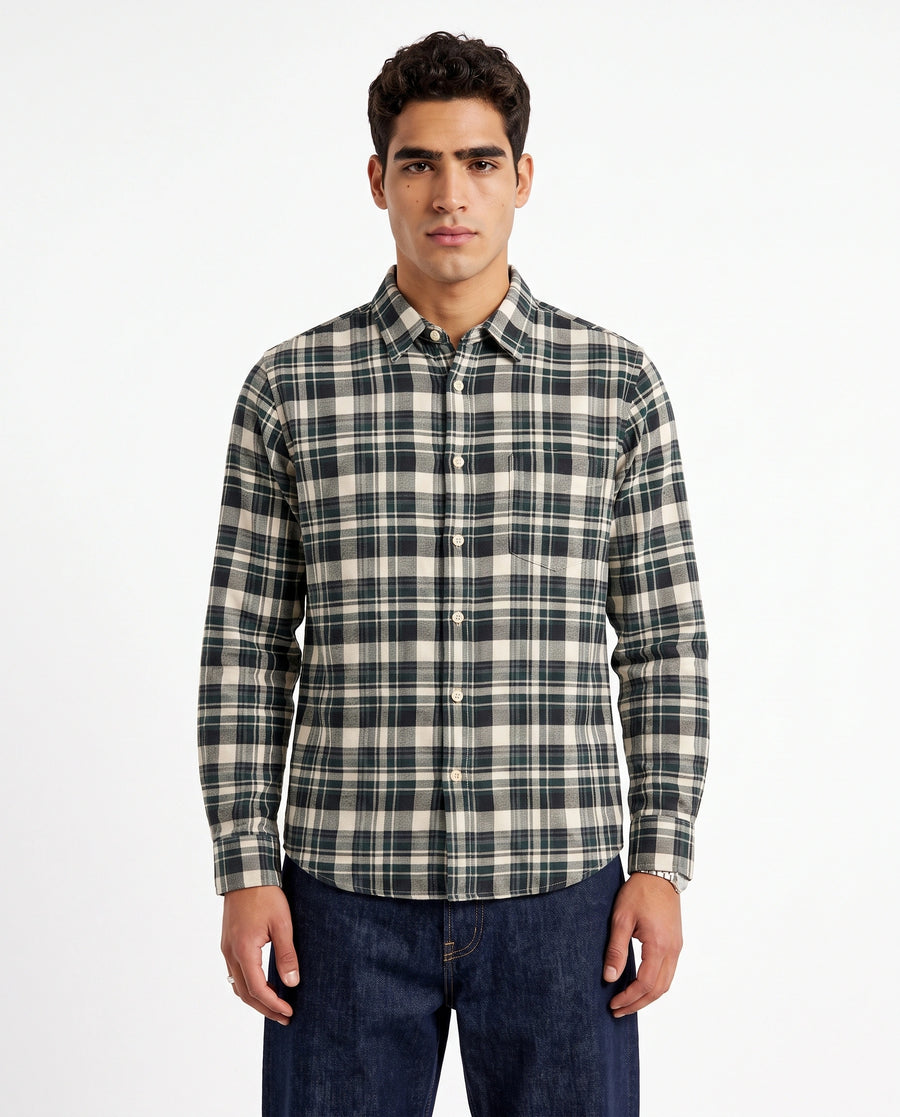 Green & Black Checkered Cotton Shirt