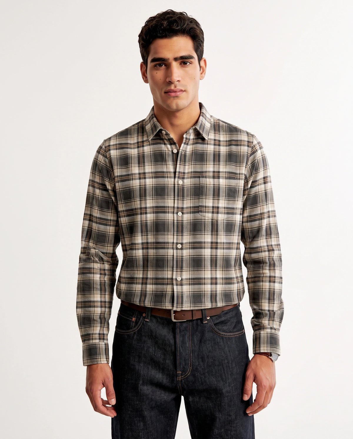 Mud Green Checkered Cotton Shirt