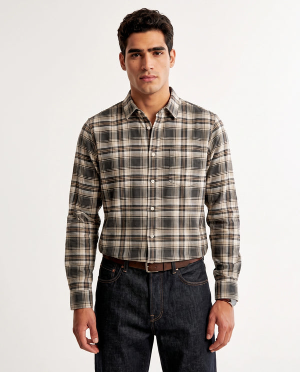Mud Green Checkered Cotton Shirt