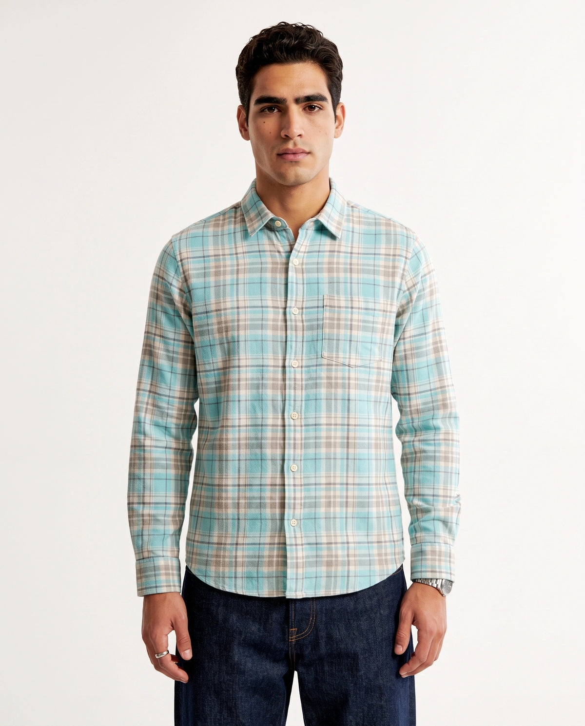Blue White Checkered Cotton Shirt