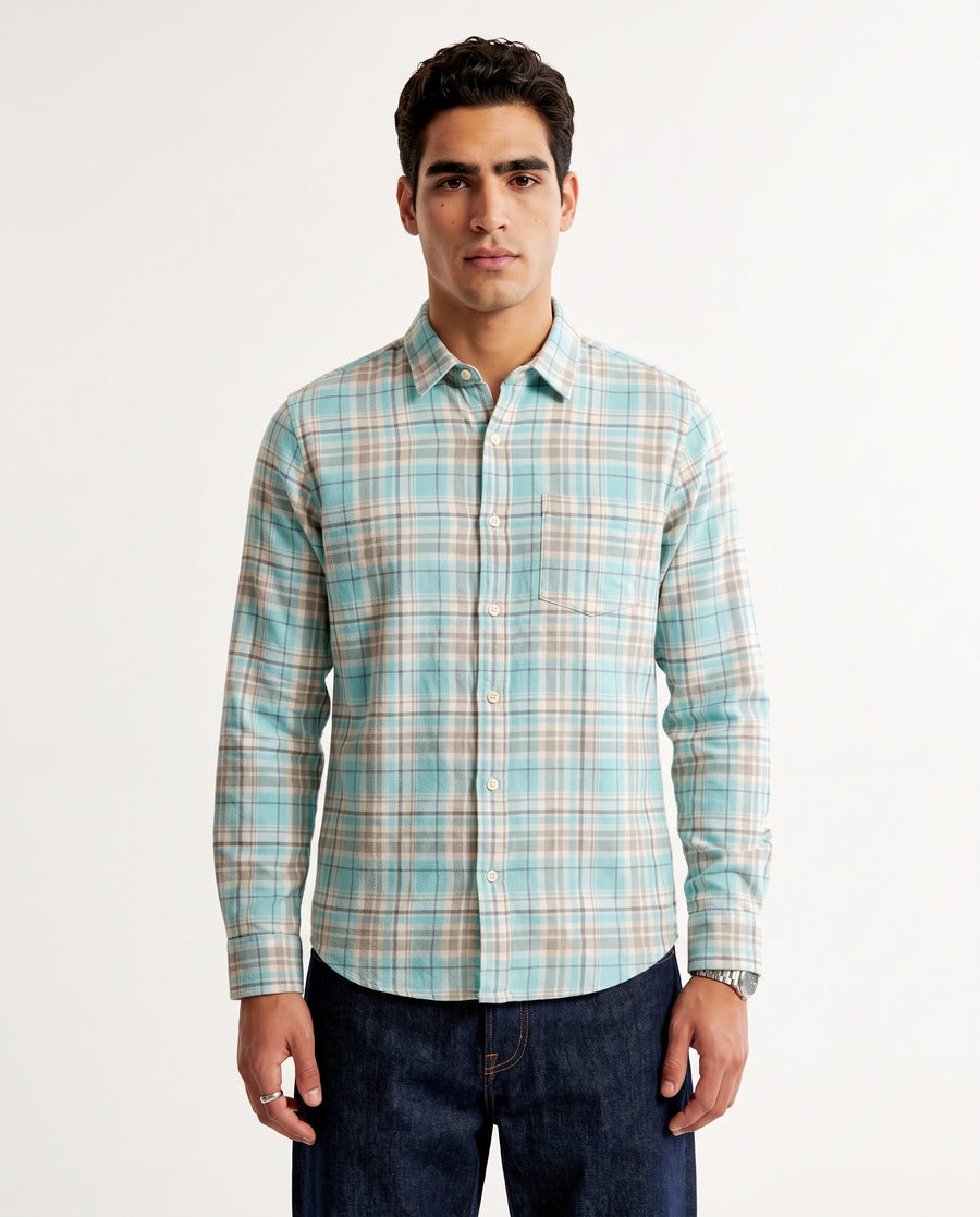 Blue White Checkered Cotton Shirt