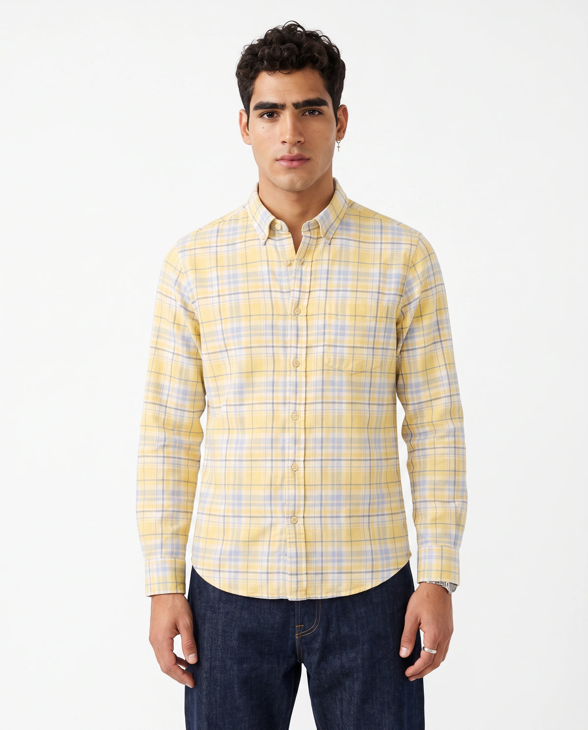 Yellow-Blue Checkered Pure Cotton Shirt