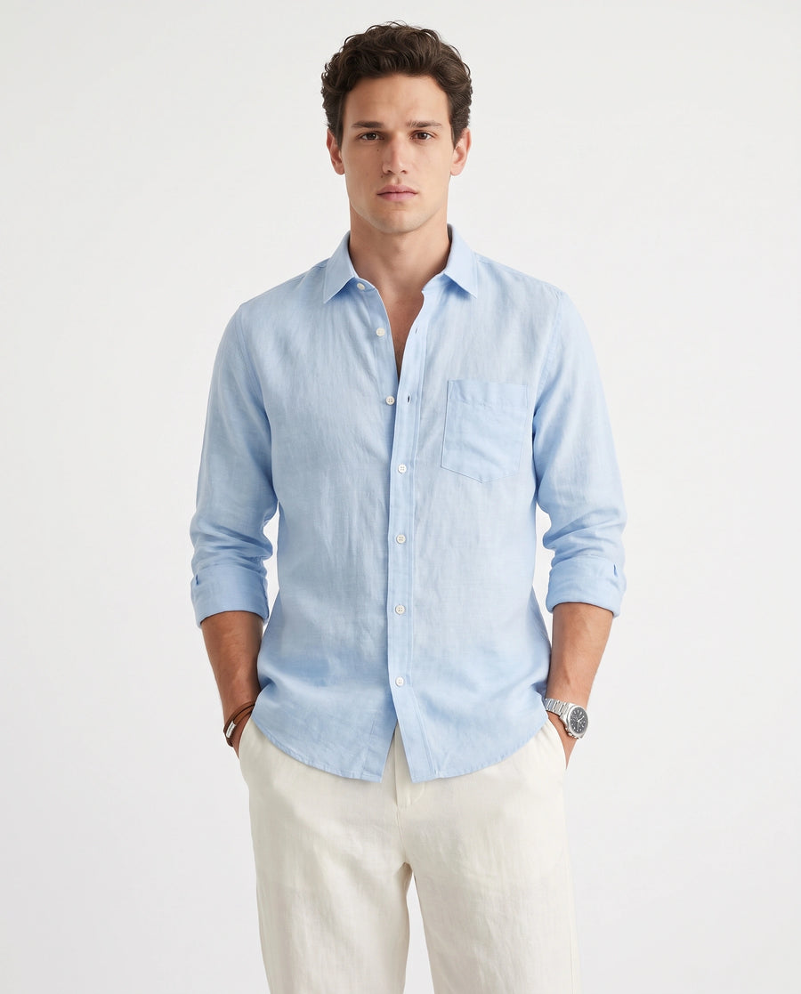 Light Blue Linen Blend Shirt
