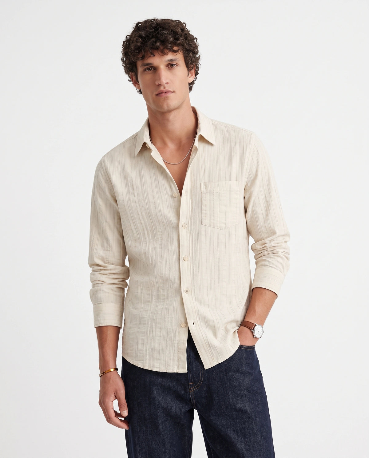 Off-White Textured Pure Cotton Shirt
