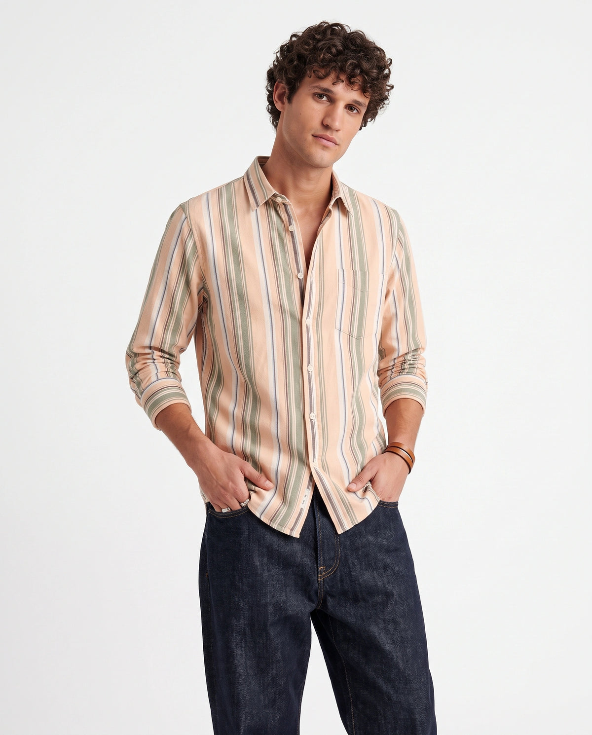 Orange Blue Striped Cotton Shirt