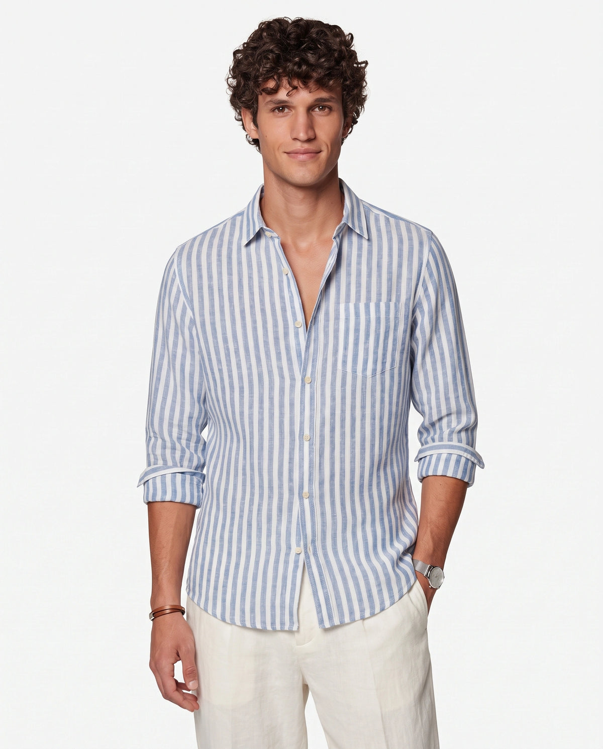 Grey Striped Linen Blend Shirt