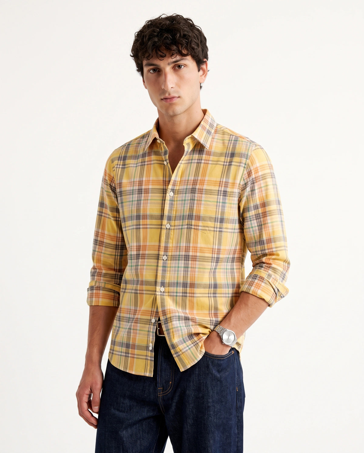 Yellow Checkered Pure Cotton Shirt