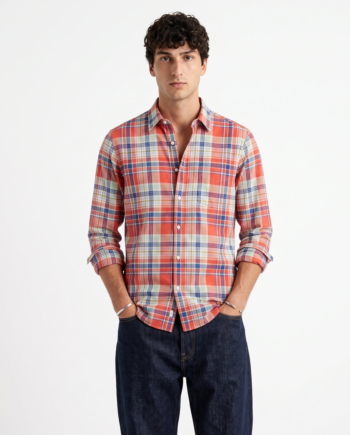 Tint Orange Checkered Cotton Shirt