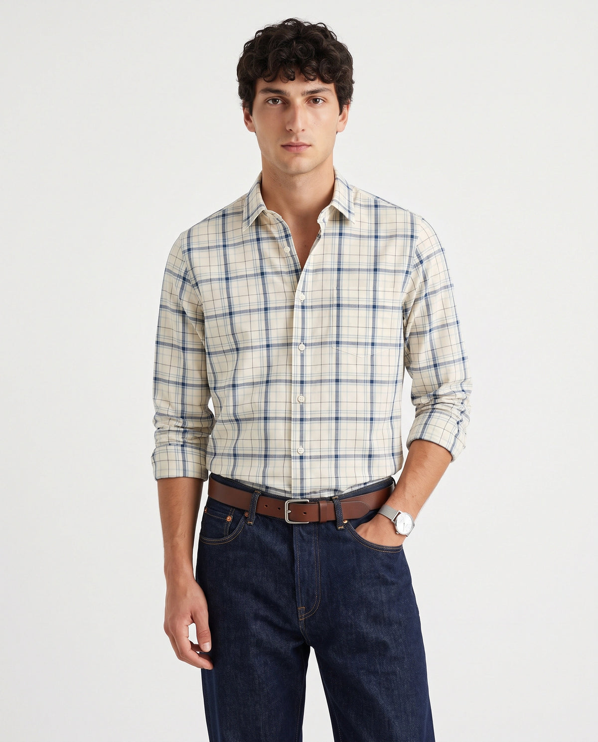 Green White Poplin Checkered Cotton Shirt