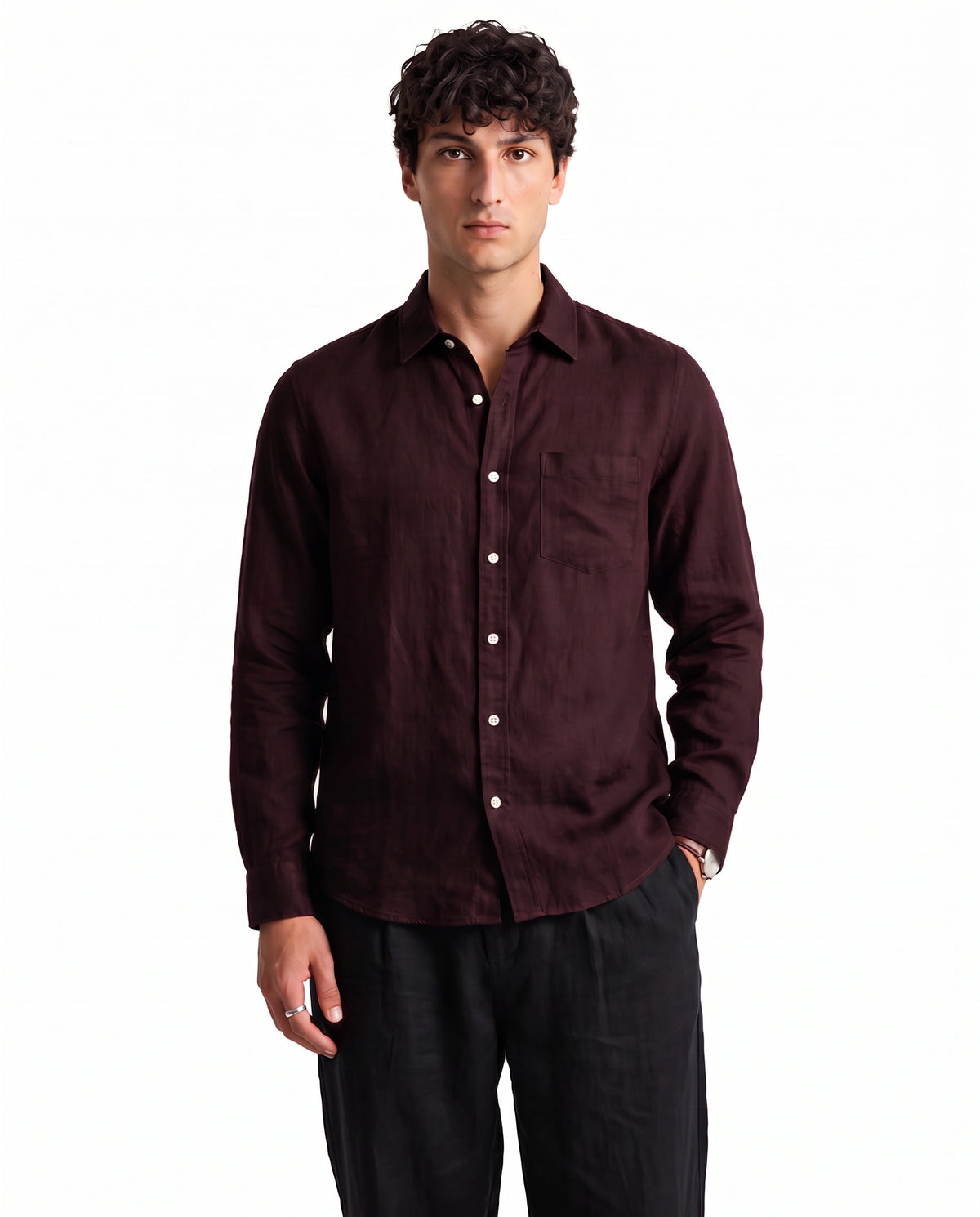 Dark Maroon Linen Blend Shirt