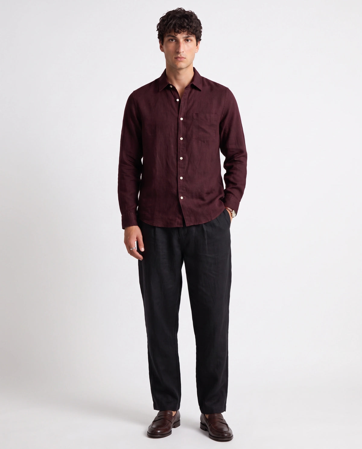 Dark Maroon Linen Blend Shirt