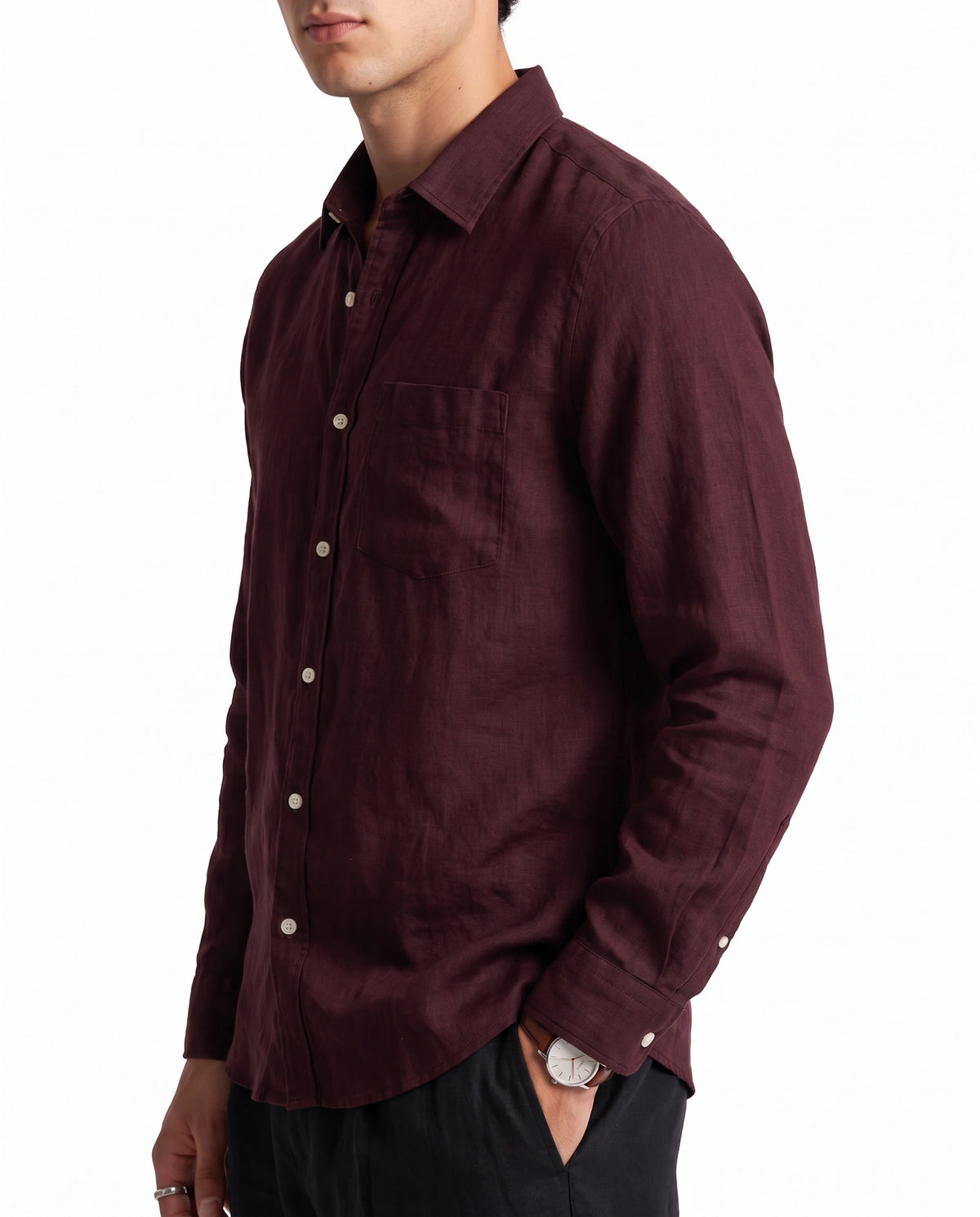 Dark Maroon Linen Blend Shirt