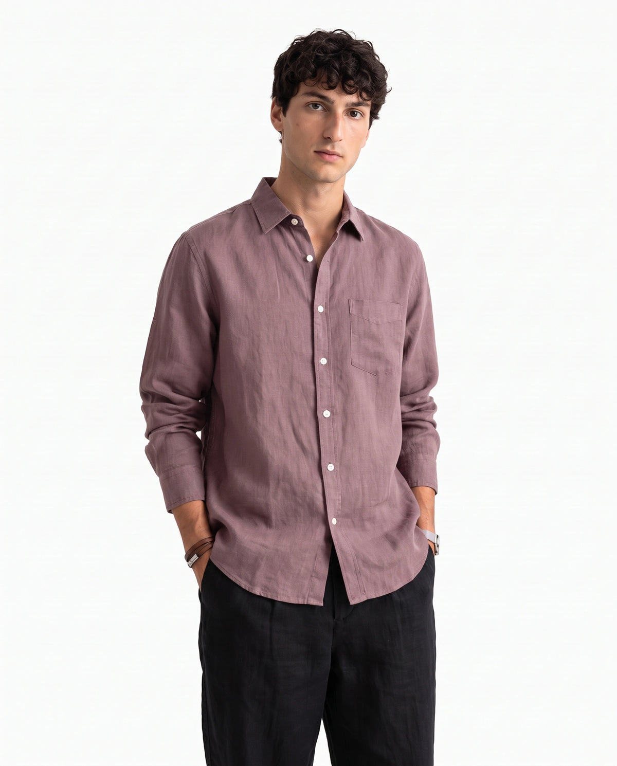Deep Muave Linen Blend Shirt