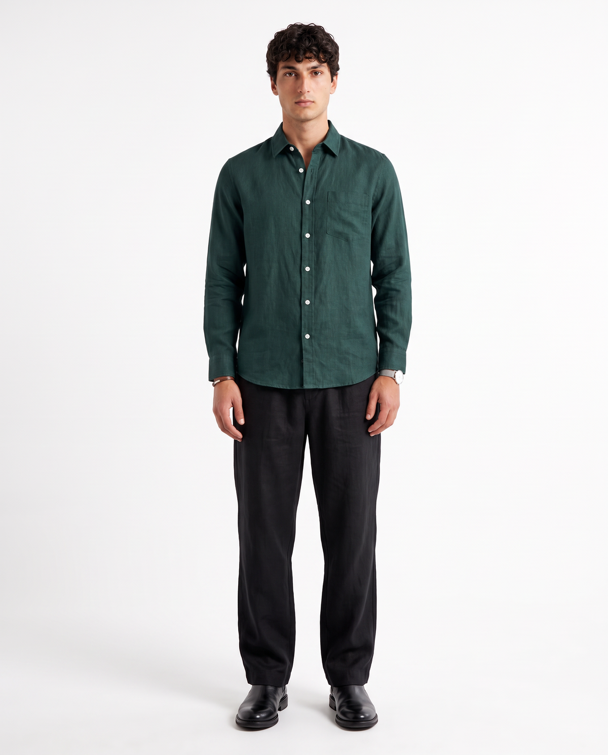 Deep Green Linen Blend Shirt