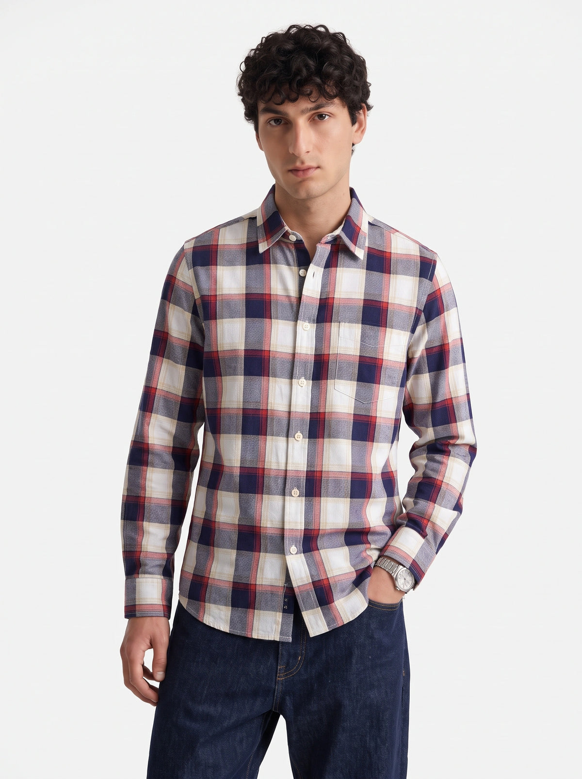 Red & Navy Plaid Checkered Cotton Shirt