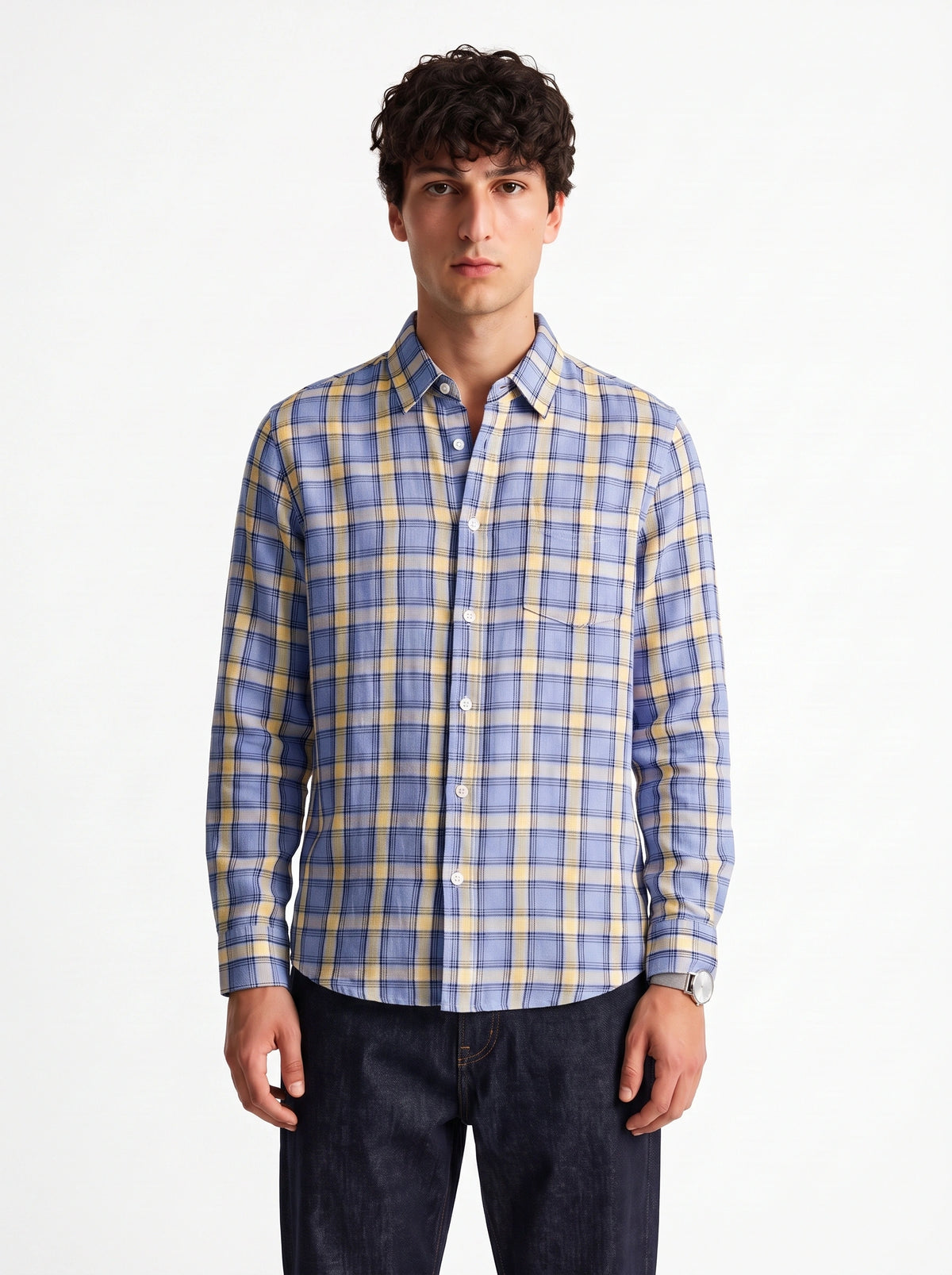 Blueberry Sorbet Checkered Linen Blend Shirt