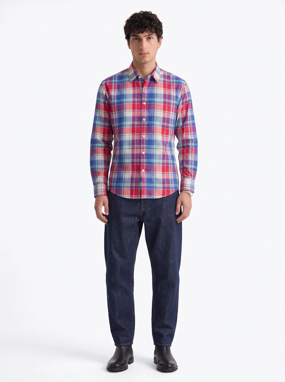 Crimson Blue Madras Checkered Cotton Shirt