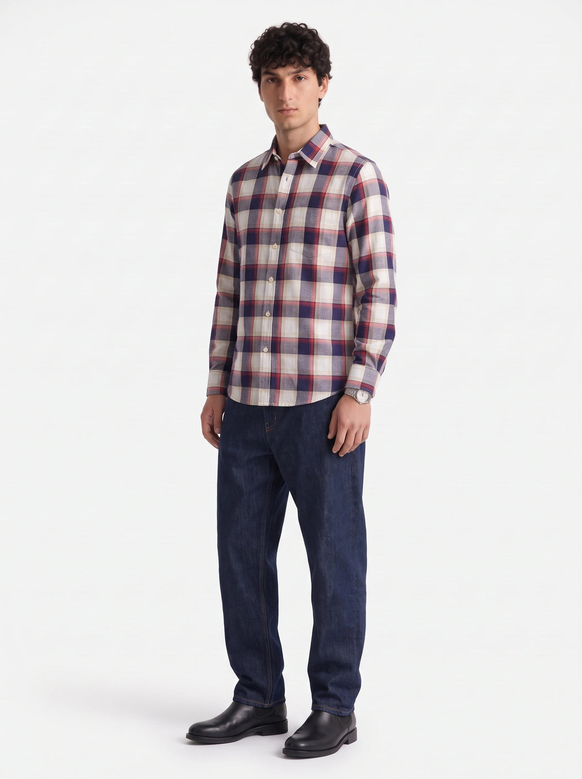 Red & Navy Plaid Checkered Cotton Shirt