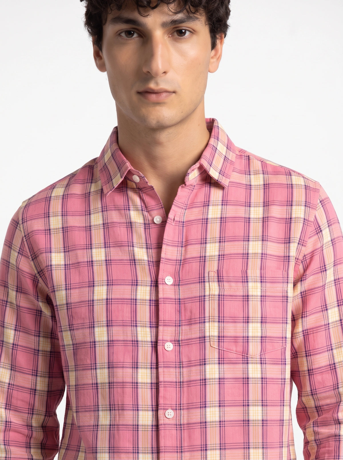Pink Sorbet Checkered Linen Blend Shirt