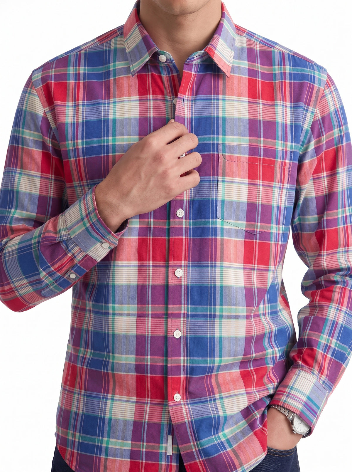 Crimson Blue Madras Checkered Cotton Shirt
